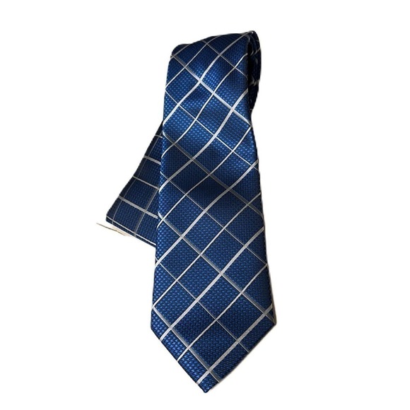 Q Brand Tie and Pocket Square Blue and Silver NWT - Picture 2 of 4